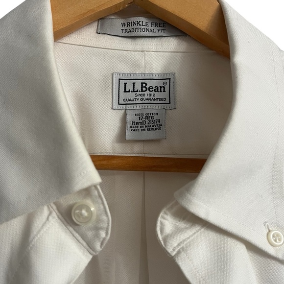 L.L. Bean White Short Sleeve Button Down Shirt 17 REG Traditional Fit XL - Picture 2 of 4